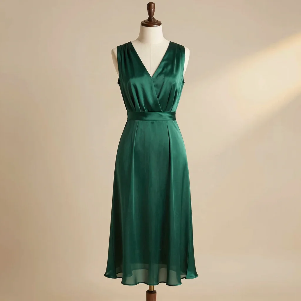 Emerald Silk Pleated Drape Dress