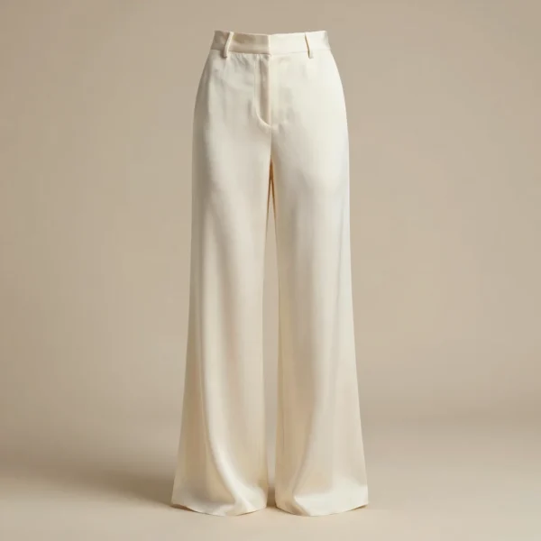 Ivory Pleated Raw Silk Trousers