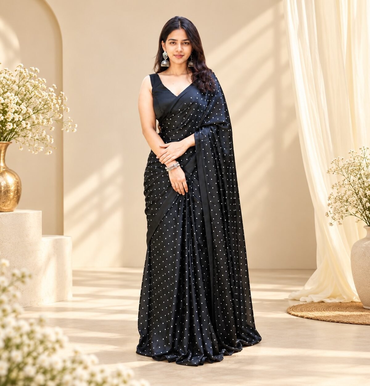 Black Polka Dot Saree